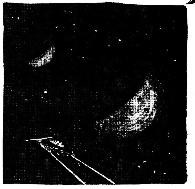 Spaceship and two moons